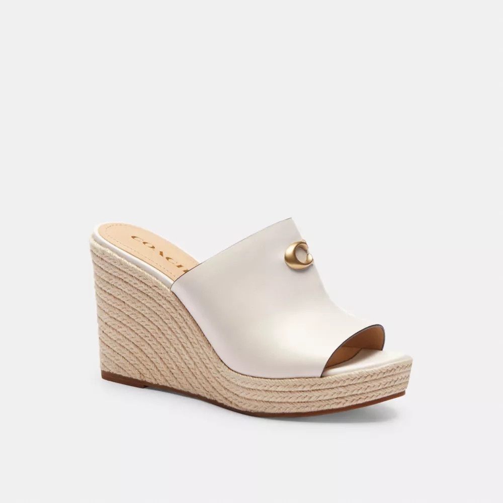 Coach Gloria Leather Wedge Sandals White
